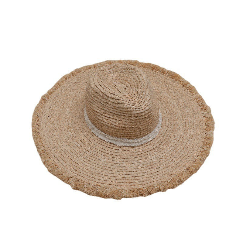 Natural Raffia Straw Woven Jazz Hat with Wide Brim