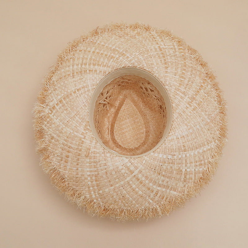 Wide-Brim Straw Hat with Fringe