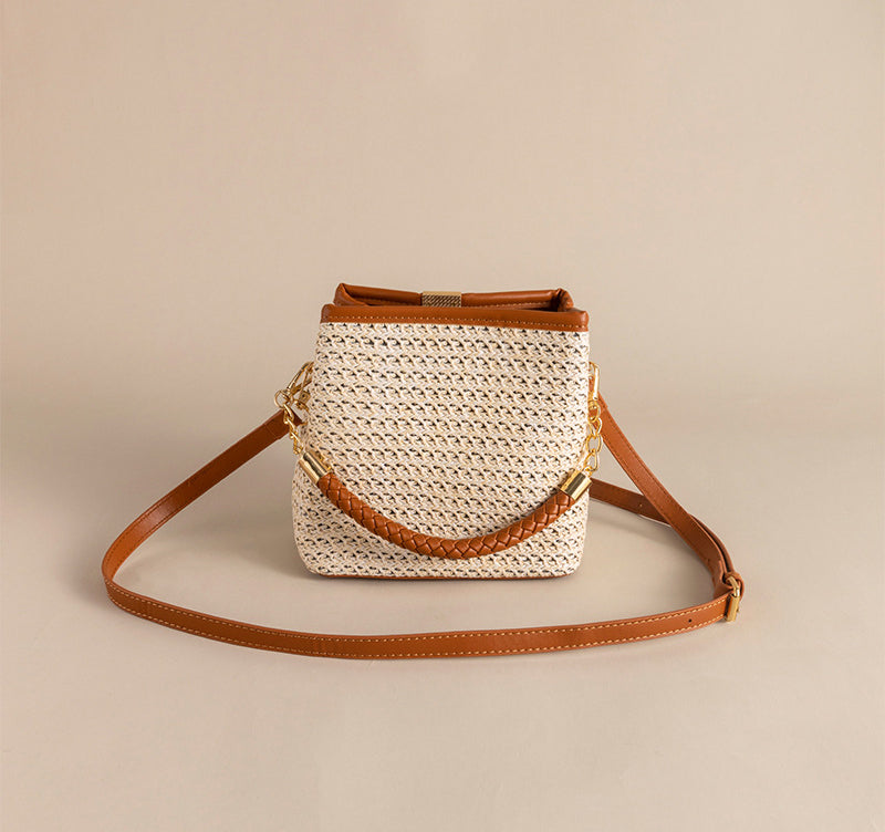 Straw Woven Bucket Bag with Bow for Women