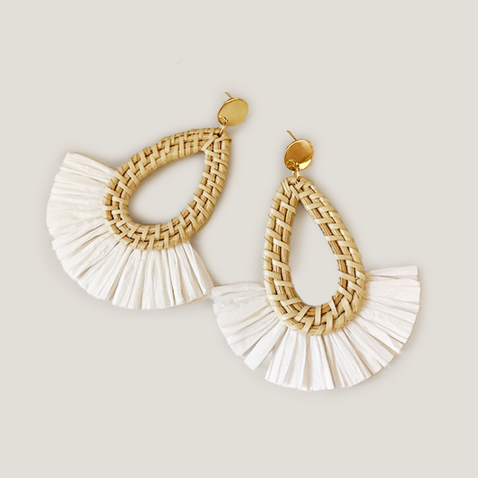 Rattan Straw Fan-Shaped Tassel Earrings