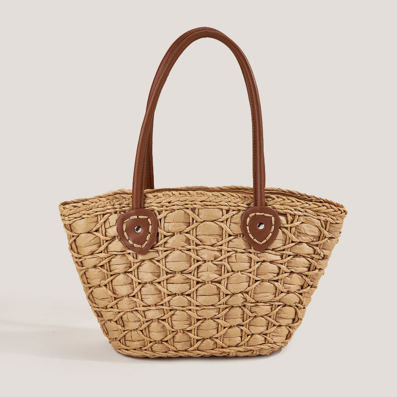 Diamond-Pattern Handheld Straw Woven Bag