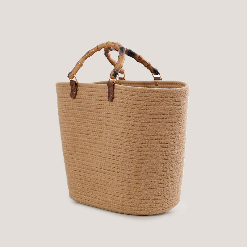 Cotton rope braided bamboo handle handbag