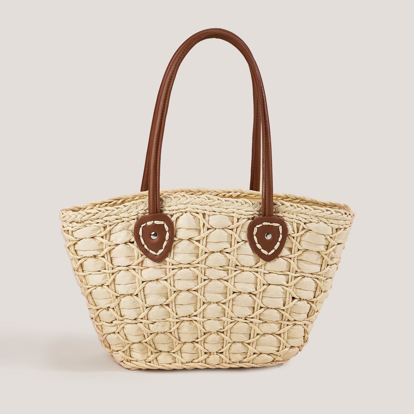 Diamond-Pattern Handheld Straw Woven Bag