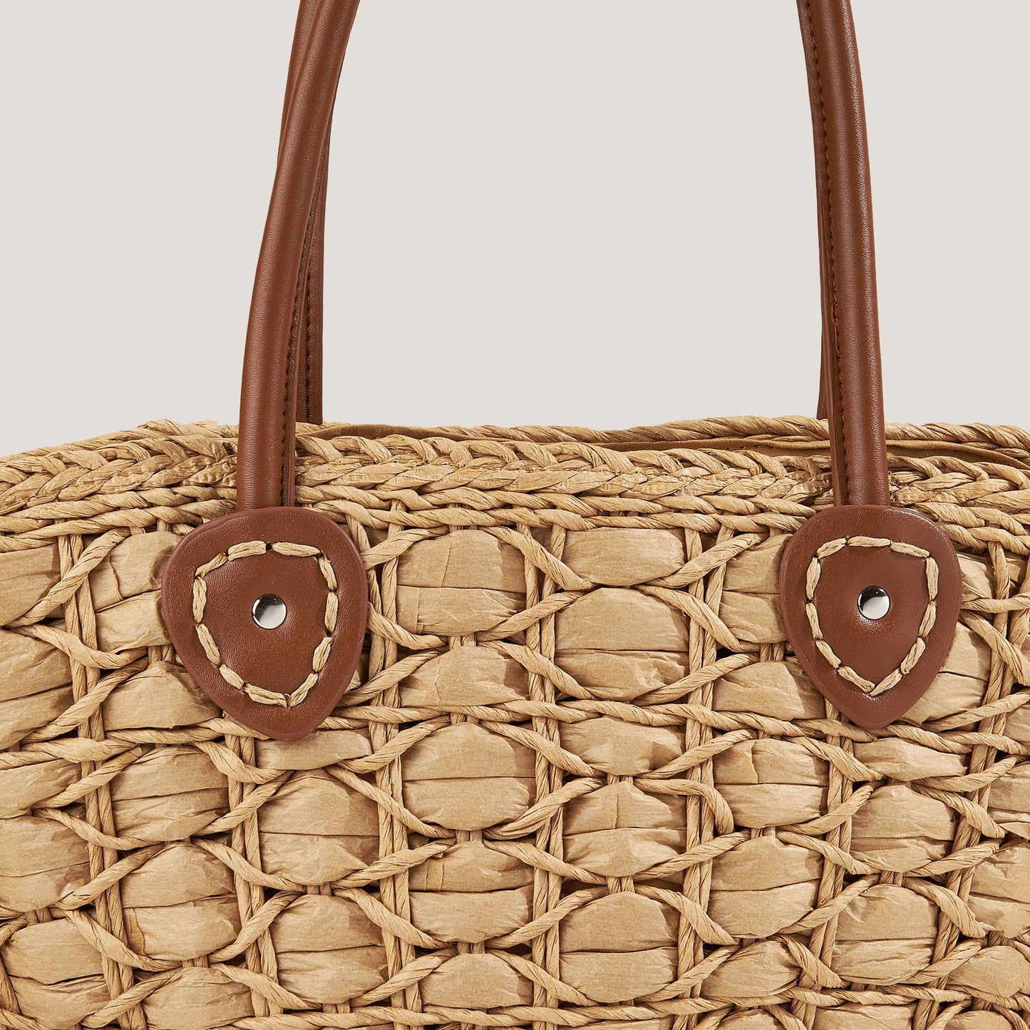 Diamond-Pattern Handheld Straw Woven Bag