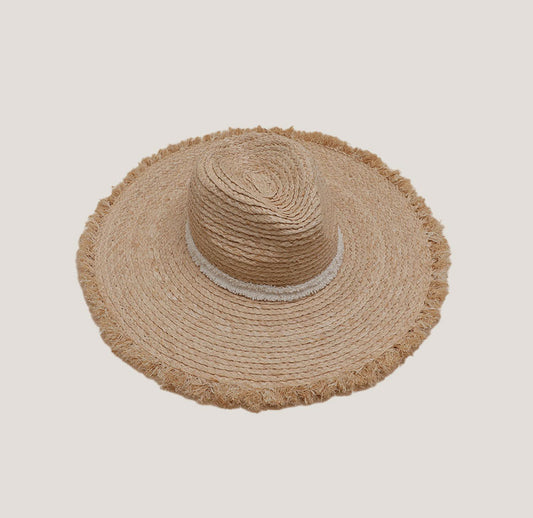 Natural Raffia Straw Woven Jazz Hat with Wide Brim