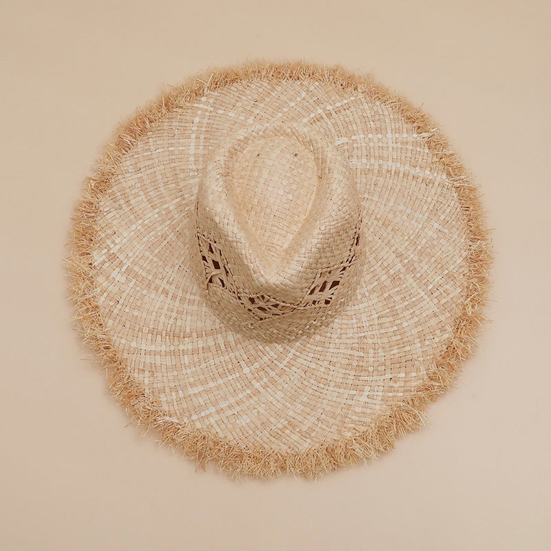 Wide-Brim Straw Hat with Fringe