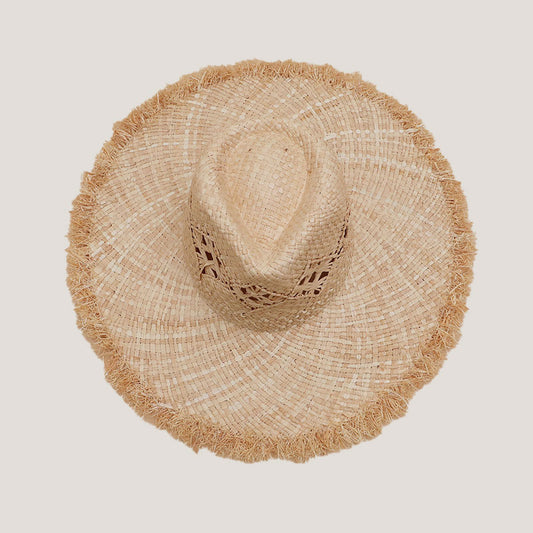 Wide-Brim Straw Hat with Fringe