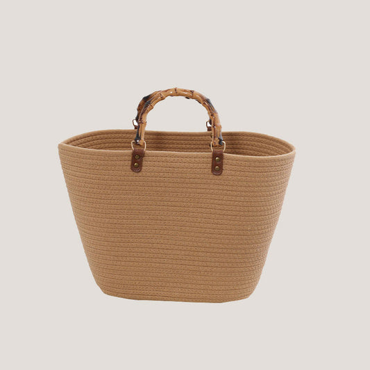 Cotton rope braided bamboo handle handbag