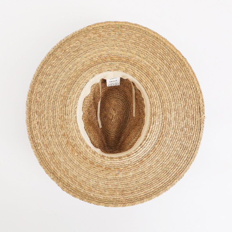 Wide-Brim Western Cowboy Hat with Wicker Weave Crown