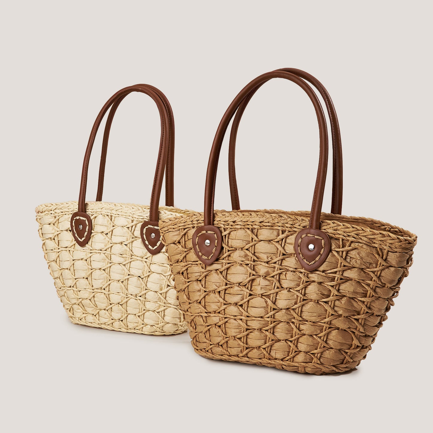 Diamond-Pattern Handheld Straw Woven Bag