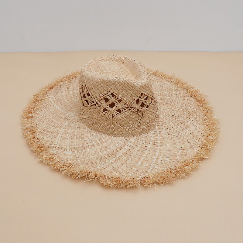 Wide-Brim Straw Hat with Fringe