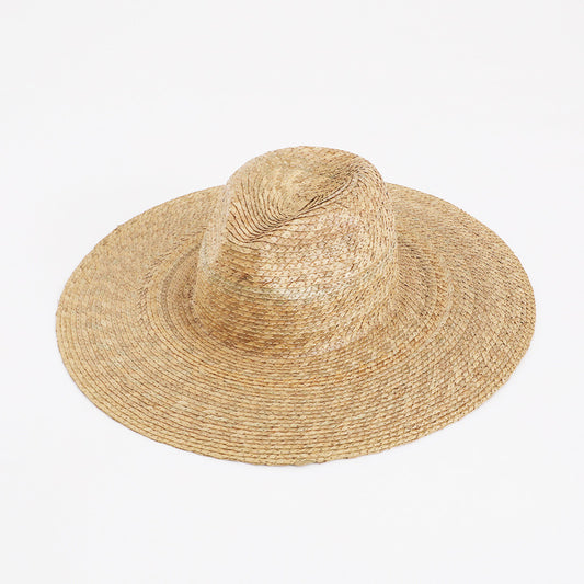 Wide-Brim Western Cowboy Hat with Wicker Weave Crown